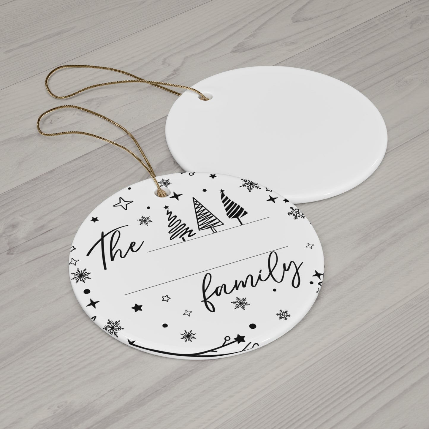 Christmas Ceramic Ornament - Personalized Black and White Snowflake Decoration