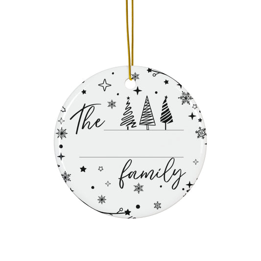 Christmas Ceramic Ornament - Personalized Black and White Snowflake Decoration